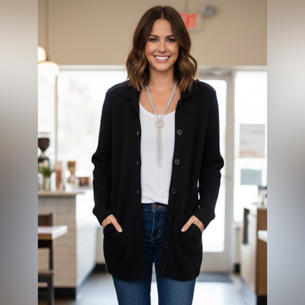 Lauren Ralph Lauren Black Ribbed Cardigan Sweater